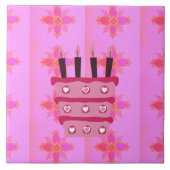Roze Verjaardag Cake Art Print Tegeltje (Voorkant)