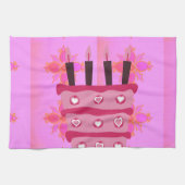 Roze Verjaardag Cake Art Print Theedoek (Horizontaal)