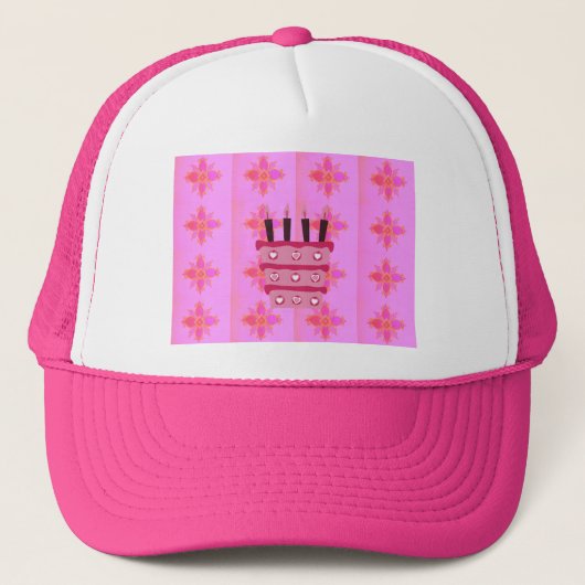 Roze Verjaardag Cake Art Print Trucker Pet (Voorkant)