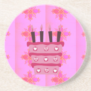 Roze Verjaardag Cake Art Print Zandsteen Onderzetter