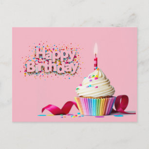 Roze Verjaardag Cupcake Ansichtkaart Briefkaart