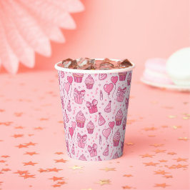 Roze verjaardag cupcake papieren bekers