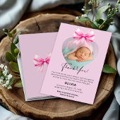 Roze Verjaardag Dank u kaart met foto