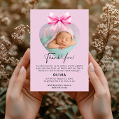 Roze Verjaardag Dank u kaart met foto