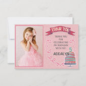 Roze Verjaardag en Cake Foto Dank u Kaart (Voorkant)