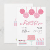 Roze Verjaardag Feest Snoep Dessert Tafel Uitnodig Kaart (Voorkant / Achterkant)