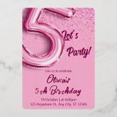 Roze verjaardag folie uitnodiging (Voorkant)