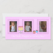 Roze verjaardag fotokaart aankondiging (Voorkant)