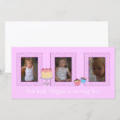 Roze verjaardag fotokaart aankondiging (Voorkant / Achterkant)