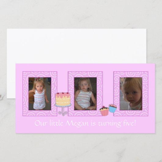 Roze verjaardag fotokaart aankondiging (Voorkant / Achterkant)