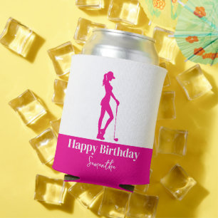 Roze Verjaardag Golf Meisje Monogram Blikjeskoeler