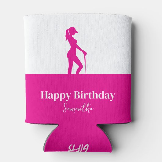 Roze Verjaardag Golf Meisje Monogram Blikjeskoeler (Achterkant)