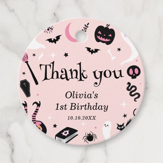 Roze verjaardag Halloween Bedankjes Labels (Voorkant)