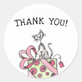 Roze verjaardag kat Dank je wel Ronde Sticker (Voorkant)