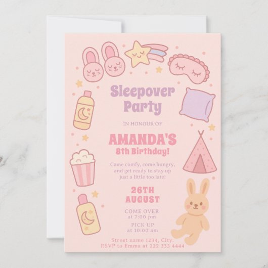 Roze Verjaardag Kijk voor Sleepover Fun Kaart (Voorkant)