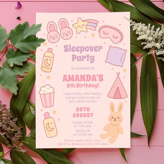 Roze Verjaardag Kijk voor Sleepover Fun Kaart