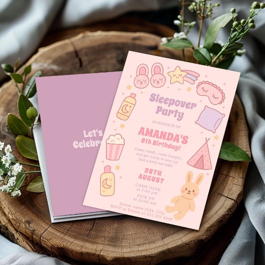 Roze Verjaardag Kijk voor Sleepover Fun Kaart