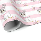 Roze Verjaardag Lama Schattige Cadeaupapier (Rol Hoek)