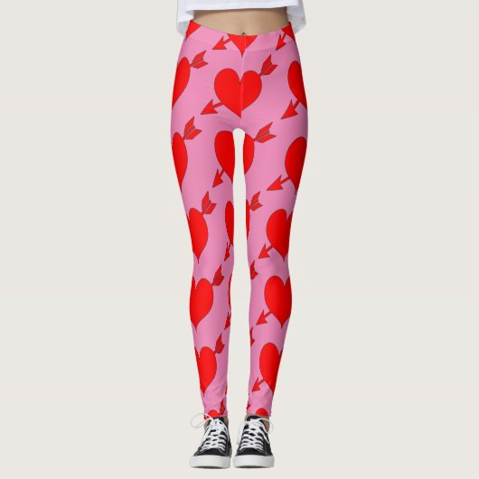 Roze Verjaardag Liefde Rood Hart Leggings (Voorkant)