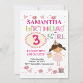 Roze Verjaardag Meisje Verjaardag Uitnodiging (Voorkant)