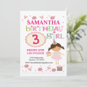 Roze Verjaardag Meisje Verjaardag Uitnodiging (Staand voorkant)