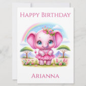 roze Verjaardag Olifant Verjaardag Kaart (Voorkant)