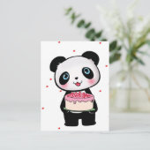 Roze Verjaardag Panda Beer met Cake Fan Enthusiast Briefkaart (Staand voorkant)