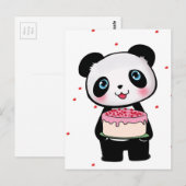 Roze Verjaardag Panda Beer met Cake Fan Enthusiast Briefkaart (Voorkant / Achterkant)