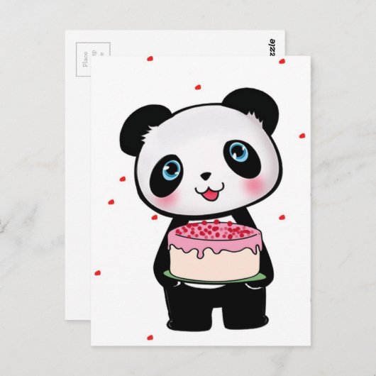 Roze Verjaardag Panda Beer met Cake Fan Enthusiast Briefkaart (Voorkant / Achterkant)