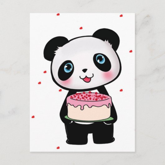 Roze Verjaardag Panda Beer met Cake Fan Enthusiast Briefkaart (Voorkant)