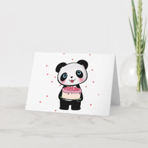Roze Verjaardag Panda Beer met Cake Fan Enthusiast Kaart