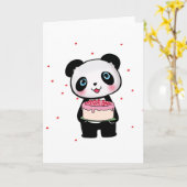 Roze Verjaardag Panda Beer met Cake Fan Enthusiast Kaart (Gele Bloem)