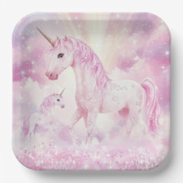 Roze Verjaardag Party Eenhoorn Papier Bord
