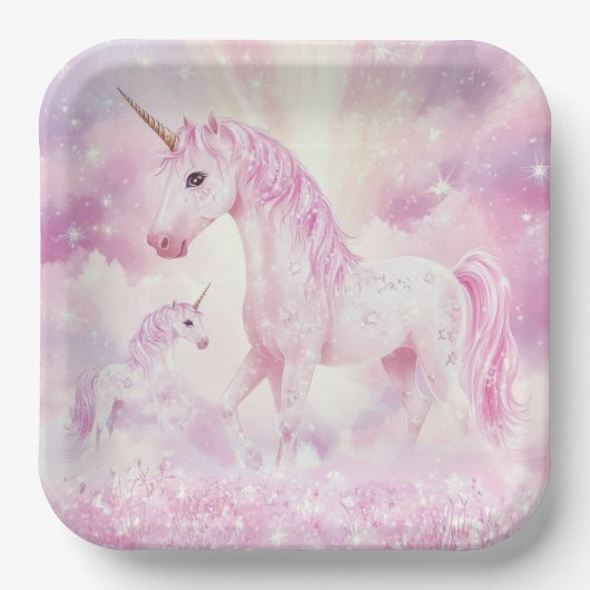 Roze Verjaardag Party Eenhoorn Papier Bord (Voorkant)