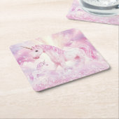 Roze Verjaardag Party Eenhoorn Papier Onderzetter (Schuin)