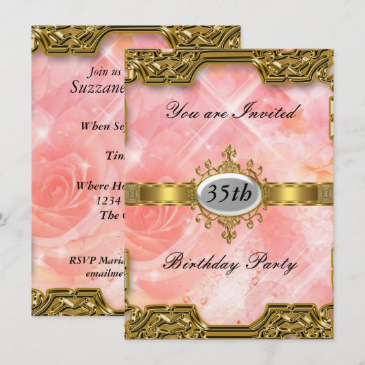 Roze Verjaardag Party Glamour Hot Invitation Kaart (Voorkant / Achterkant)