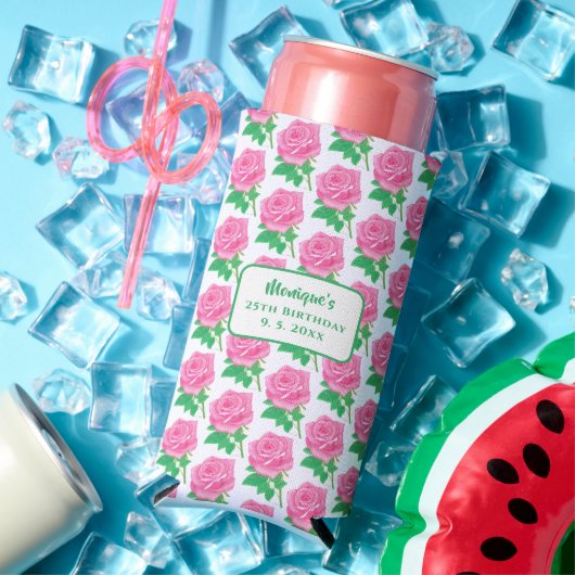 Roze verjaardag seltzer blikjeskoeler (Insitu Zomer)