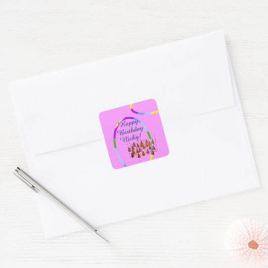 Roze Verjaardag Sticker (Envelop)