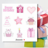 Roze Verjaardag Sticker Set