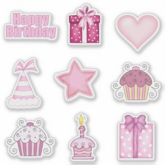 Roze Verjaardag Sticker Set (Voorkant)