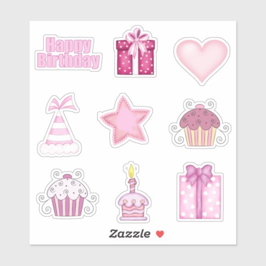 Roze Verjaardag Sticker Set (Vel)
