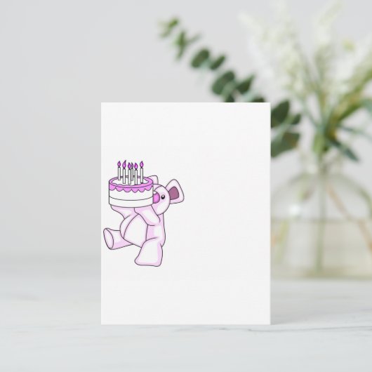 Roze Verjaardag Teddy Bear Party Theme Briefkaart (Staand voorkant)
