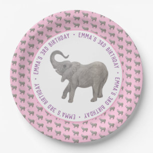 Roze verjaardag van babyolifant papieren bordje