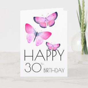 Roze Verjaardag Waterverf Girly Butterfly elk jaar Kaart