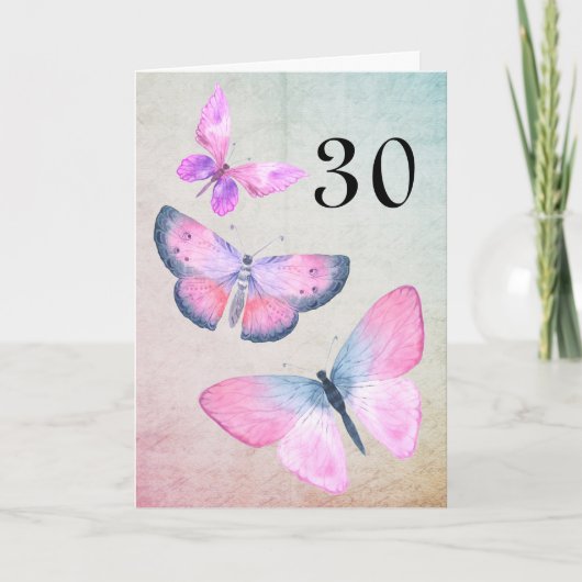 Roze Verjaardag Waterverf Girly Butterfly elk jaar Kaart (Voorkant)