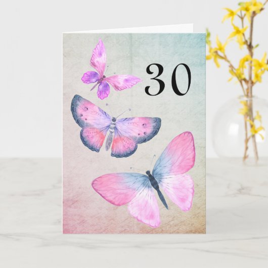 Roze Verjaardag Waterverf Girly Butterfly elk jaar Kaart (Gele Bloem)