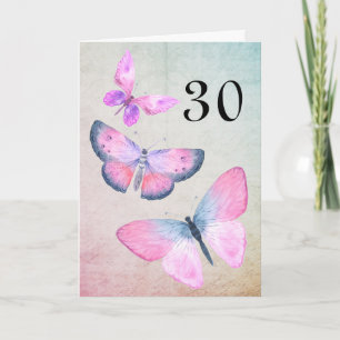 Roze Verjaardag Waterverf Girly Butterfly elk jaar Kaart