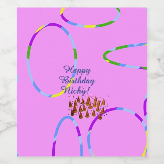 Roze verjaardag wijn etiket (Enkel label)