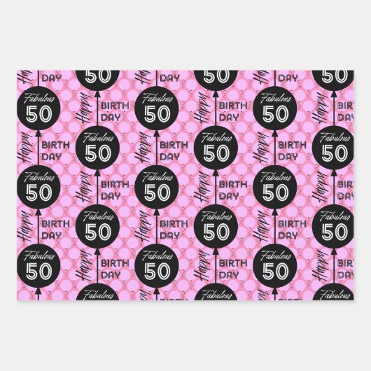 Roze Verjaardag Wrapping Paper Flat Sheet Set van  (Voorkant)