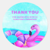 Roze Verjaardag Zwembad Party Dank u Ronde Sticker (Voorkant)